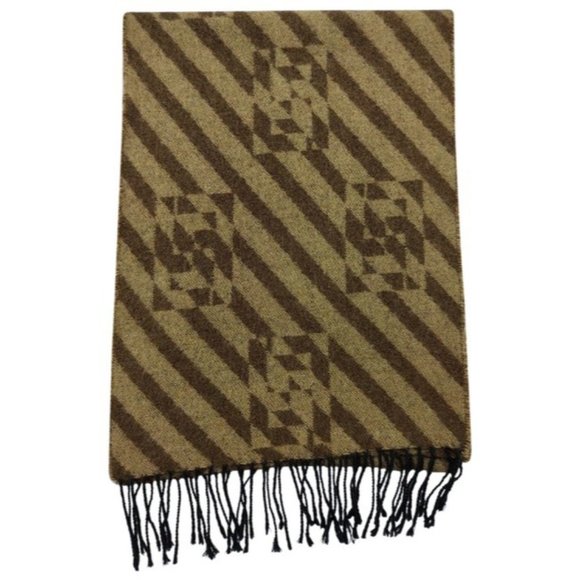 Fendi Zucca Print In Browns Logo Wool Angora Scarf Wrap - Picture 1 of 3